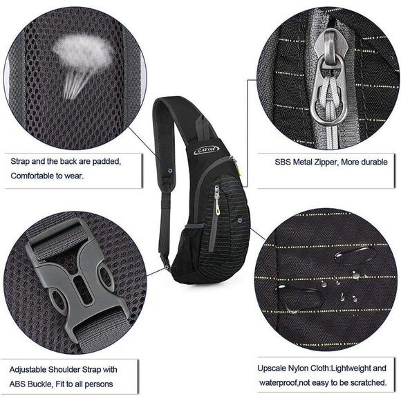 Women Black Sling Shoulder Backpack Small Cross Body Chest Backpack - Picture 4 of 7